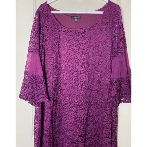 Lane Bryant Lace Bell-Sleeve Dress Plus Size 18/20 Purple - Picture 5 of 8